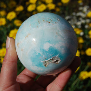 Caribbean Blue Calcite and Aragonite Crystal Sphere