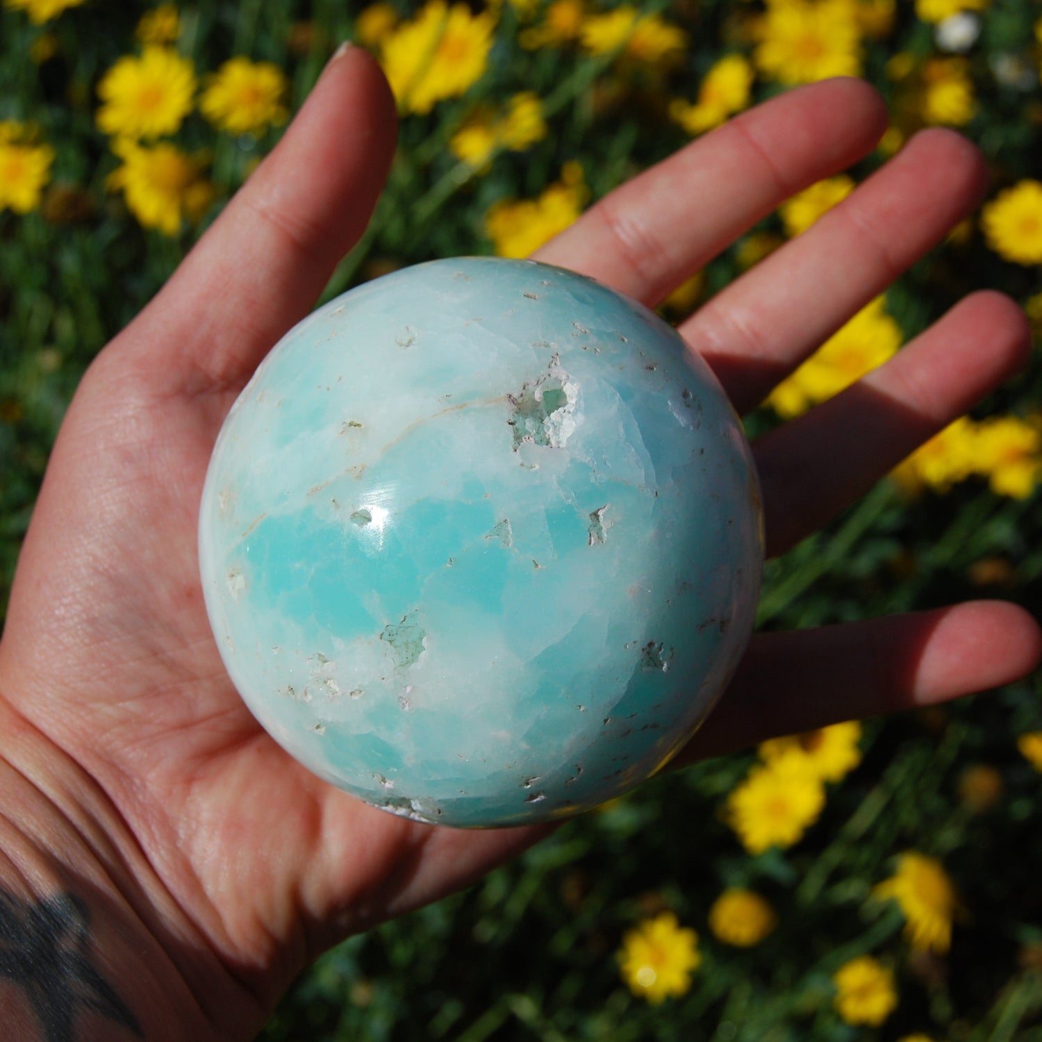 Caribbean Blue Calcite and Aragonite Crystal Sphere