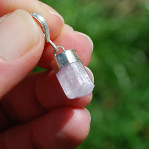 Pink Kunzite Crystal Sterling Silver Pendant for Necklace
