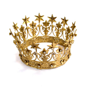 Santos Crown, Antique Gold Rhinestone Star Lily Motif