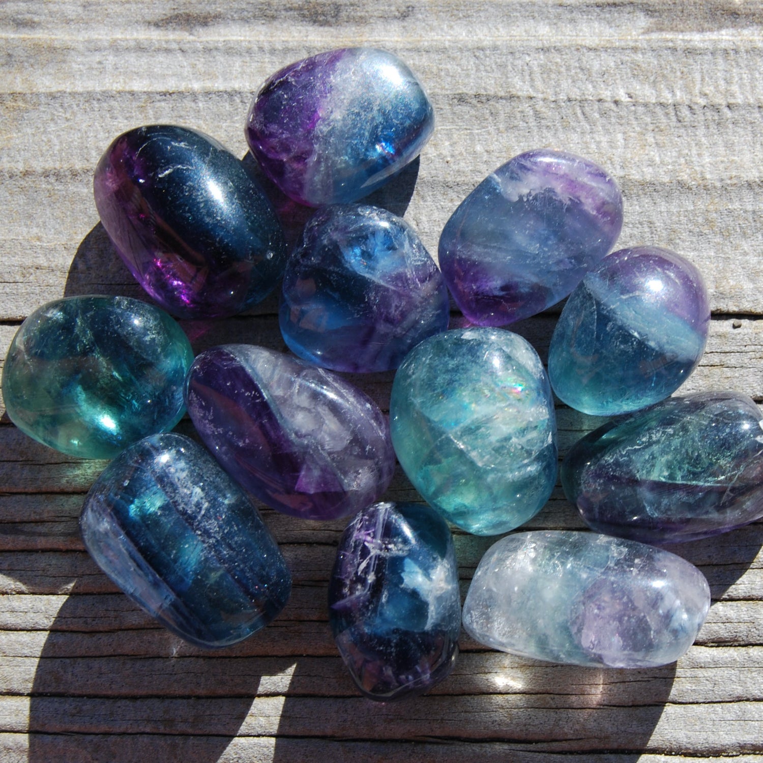 Fancy Rainbow Fluorite Crystal Tumbled Stones, Watermelon Fluorite, Blue Fluorite