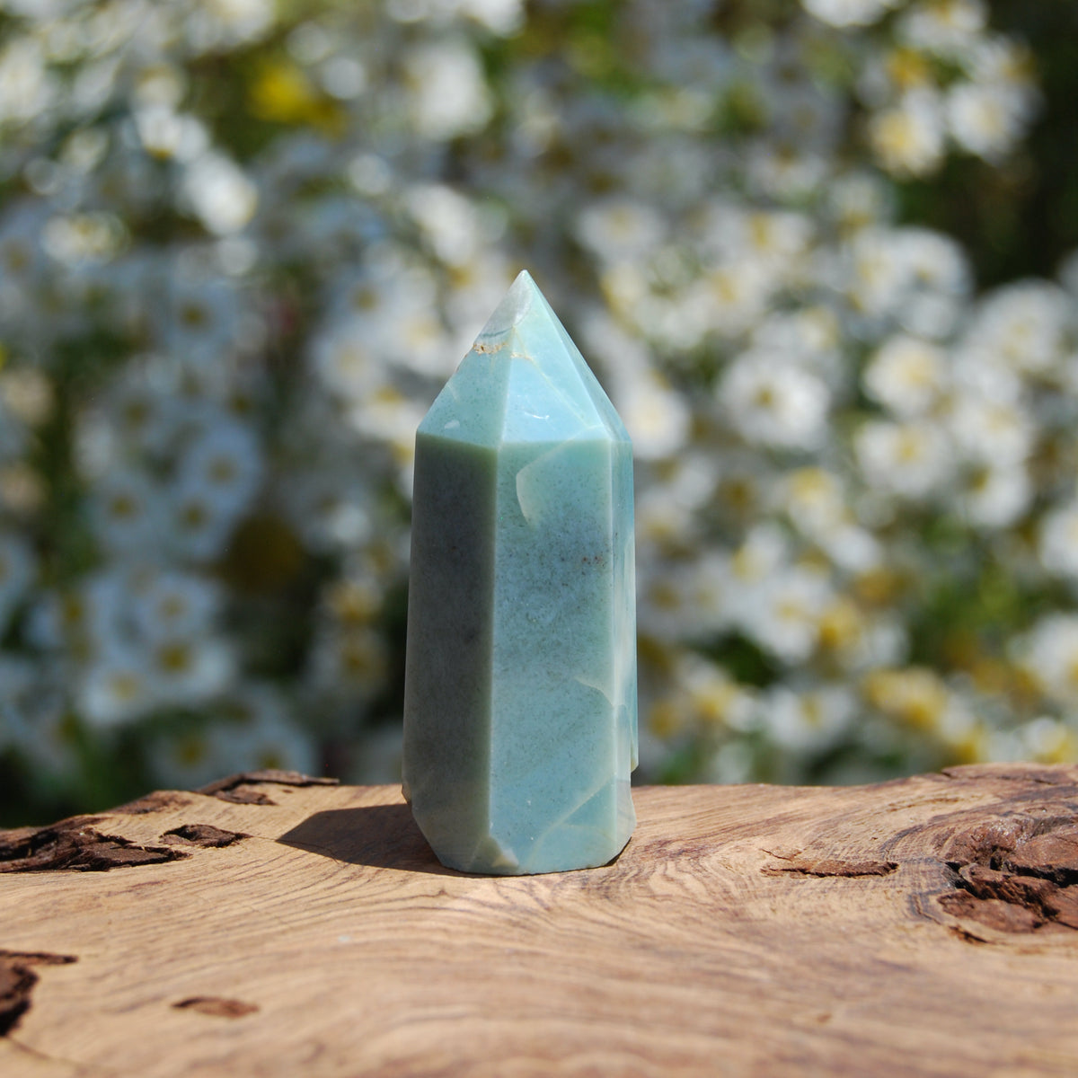 Green Sakura Agate Crystal Tower, Green Flower Agate