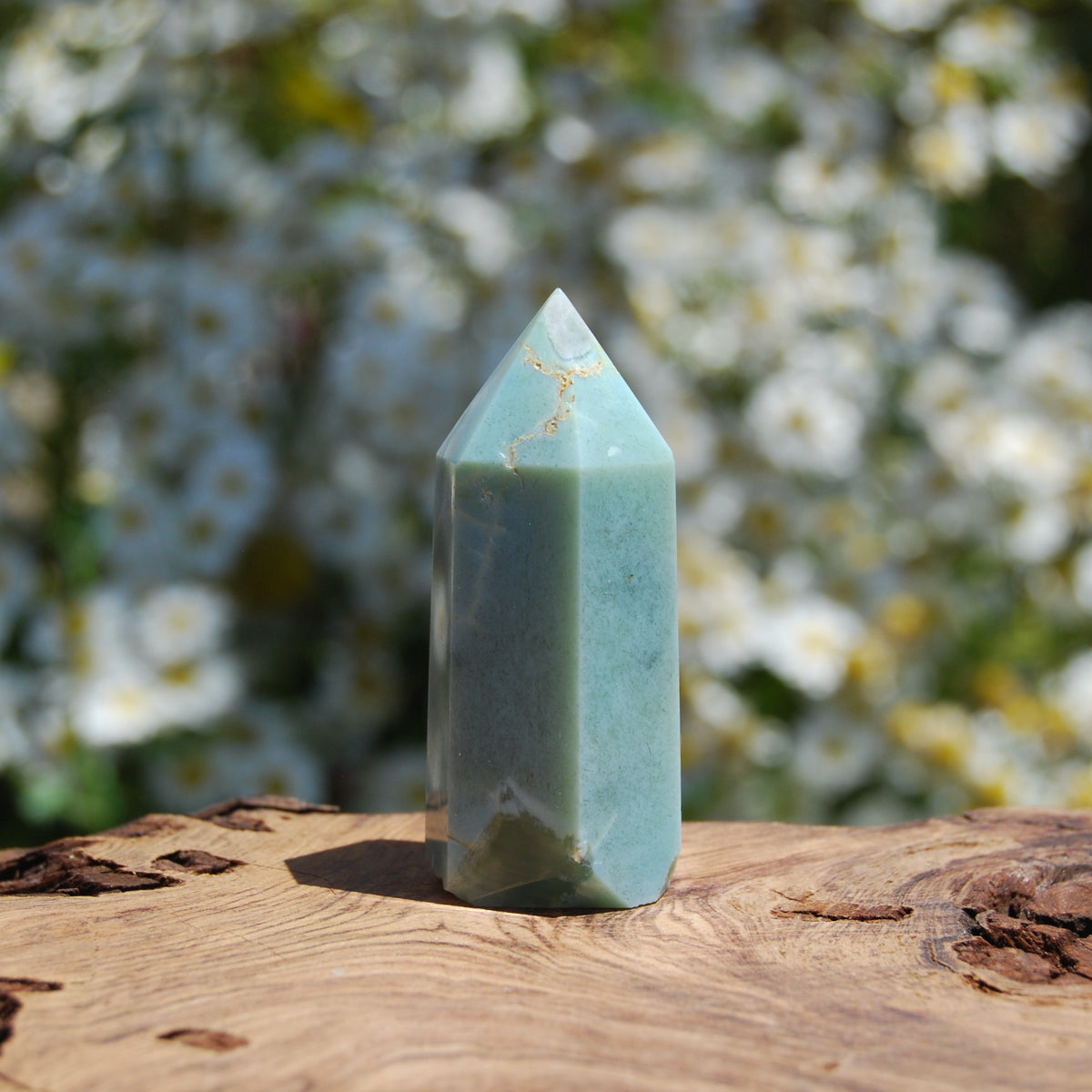 Green Sakura Agate Crystal Tower, Green Flower Agate