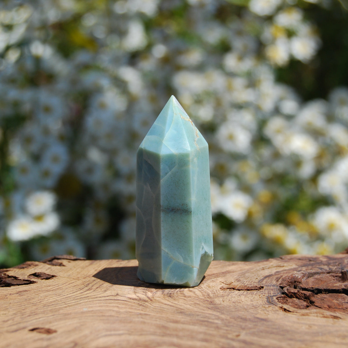 Green Sakura Agate Crystal Tower, Green Flower Agate