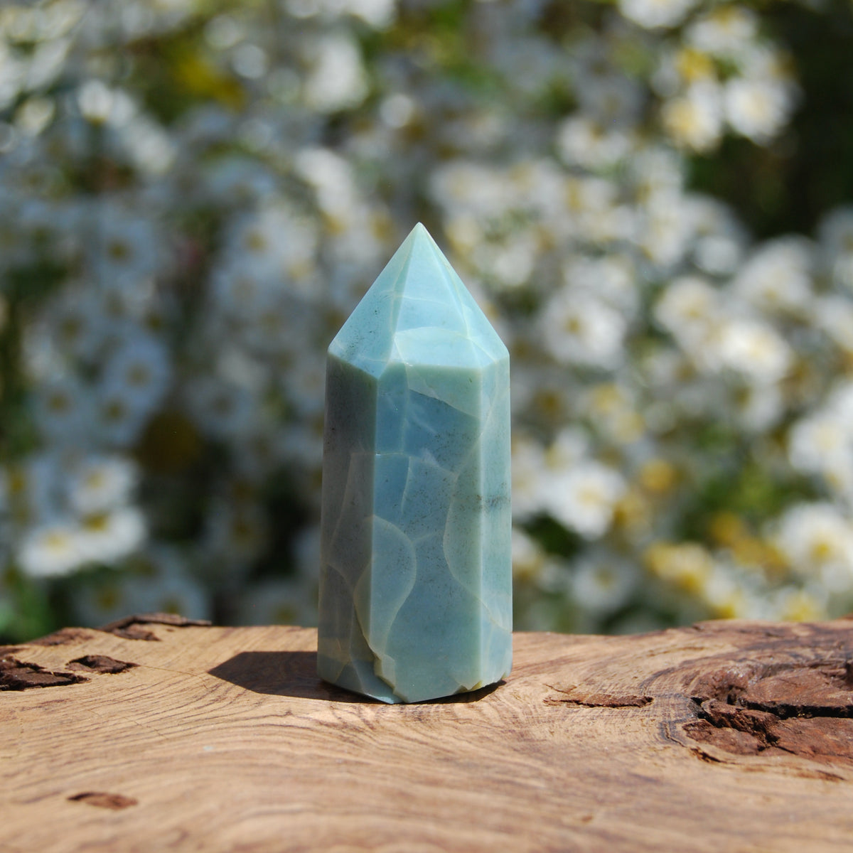 Green Sakura Agate Crystal Tower, Green Flower Agate