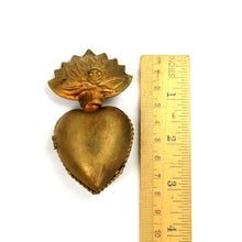 Load image into Gallery viewer, Sacred Heart Ex Voto Locket Antiqued Gold Milagro Ornament
