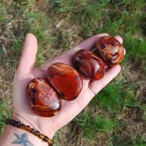 Red Banded Agate Crystal Palm Stone