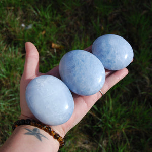 Large Blue Calcite Palm Stones