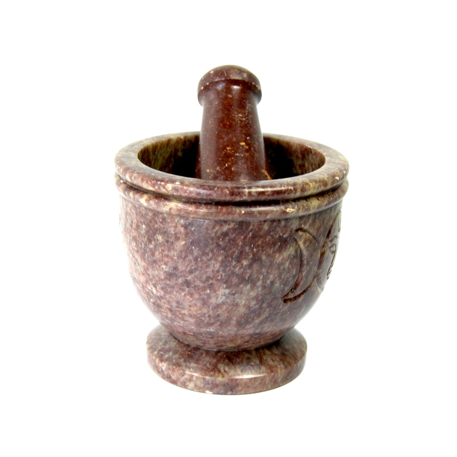 Triple Moon Mortar and Pestle Natural Carved Soapstone