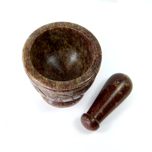 Triple Moon Mortar and Pestle Natural Carved Soapstone