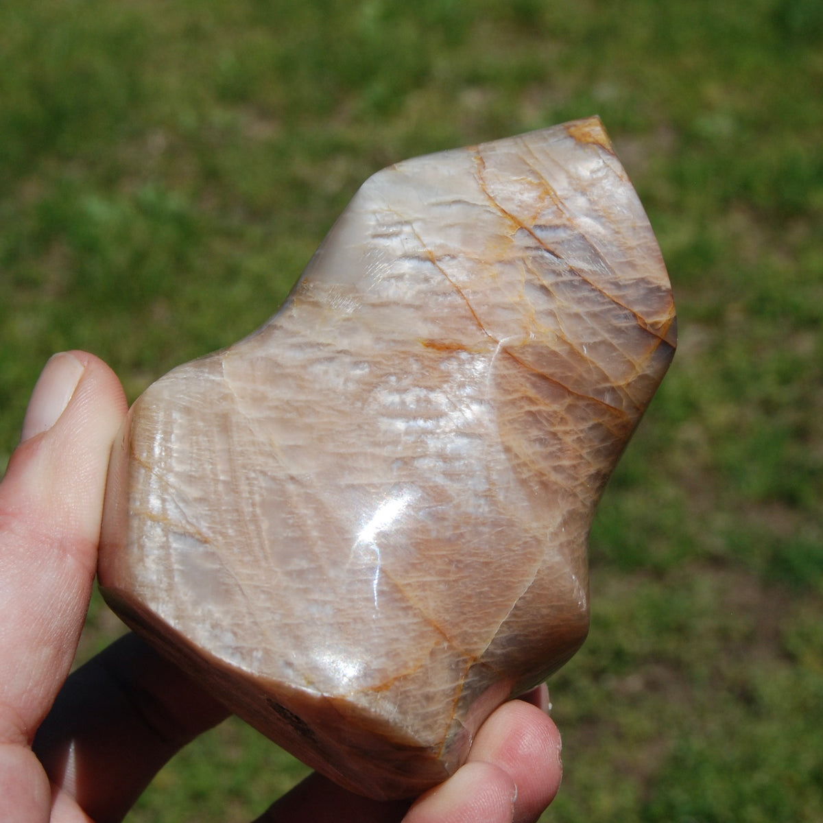 Peach Moonstone Crystal Freeform Flame Tower, India