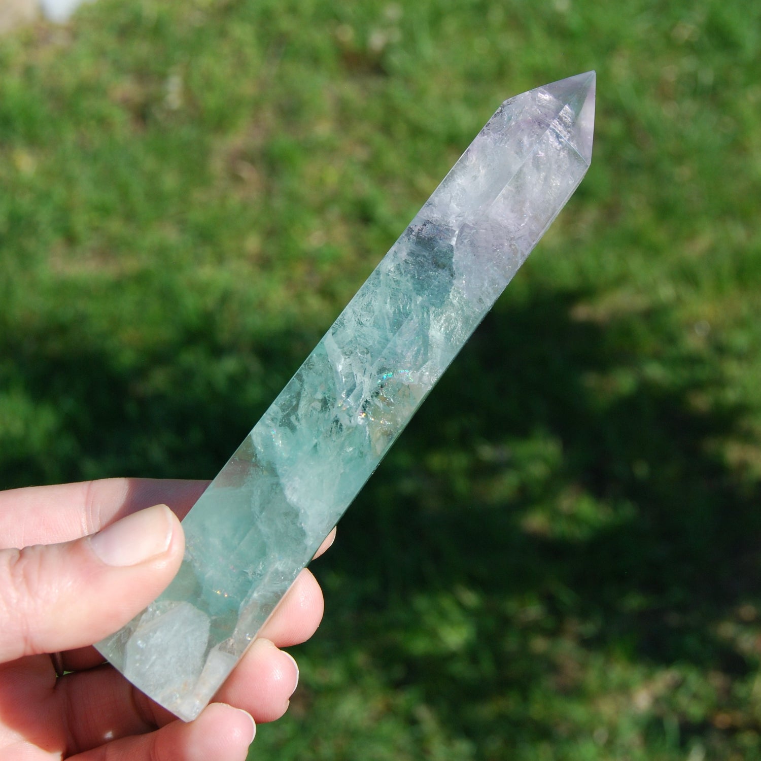 Large Watermelon Fluorite Crystal Tower