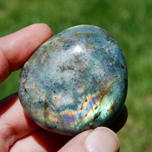 Spectrolite Labradorite Crystal Palm Stone, Rainbow Labradorite