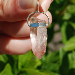 Tantric Twin Strawberry Pink Lemurian Seed Crystal Pendant for Necklace