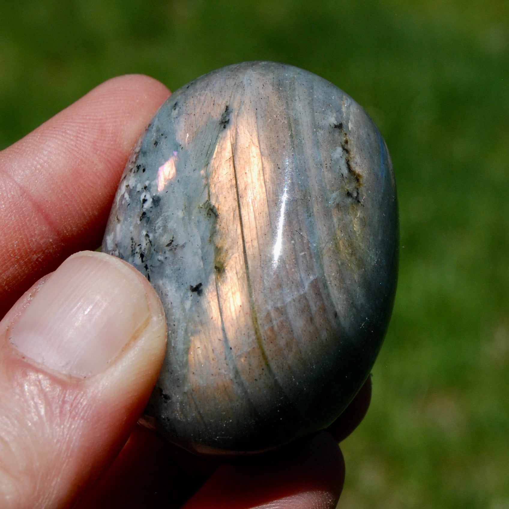 Sunset Pink Peach Labradorite Crystal Palm Stone