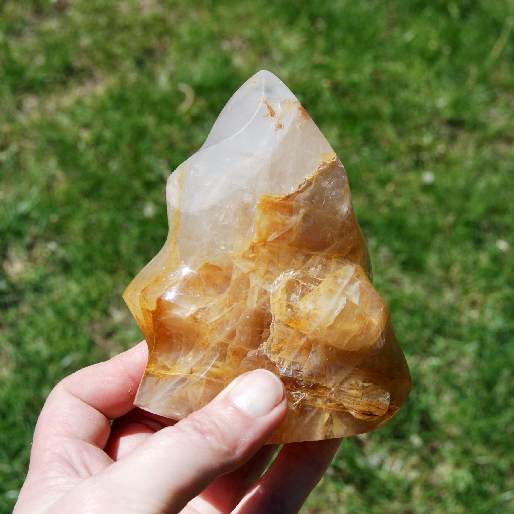 Golden Healer Quartz Carved Crystal Flame, Madagascar