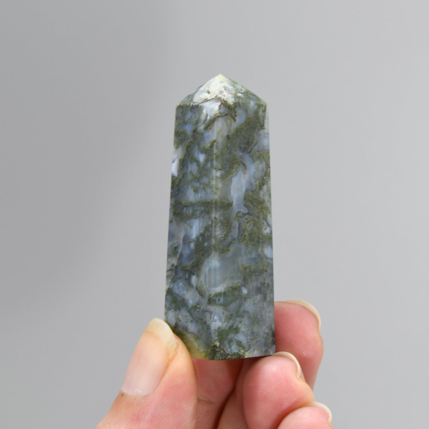 Garden Agate Crystal Tower, Intricate Moss Agate