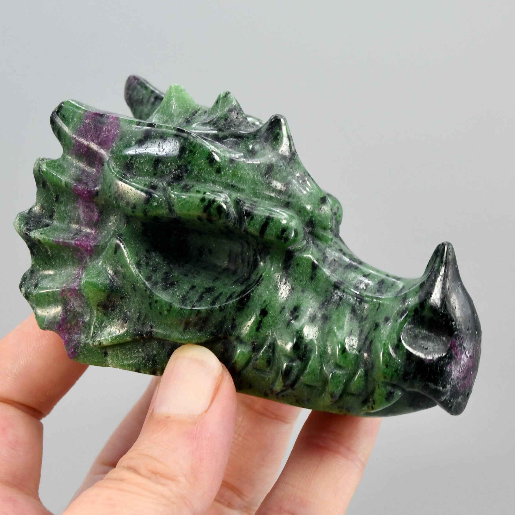 Ruby Zoisite Carved Crystal Dragon Skull