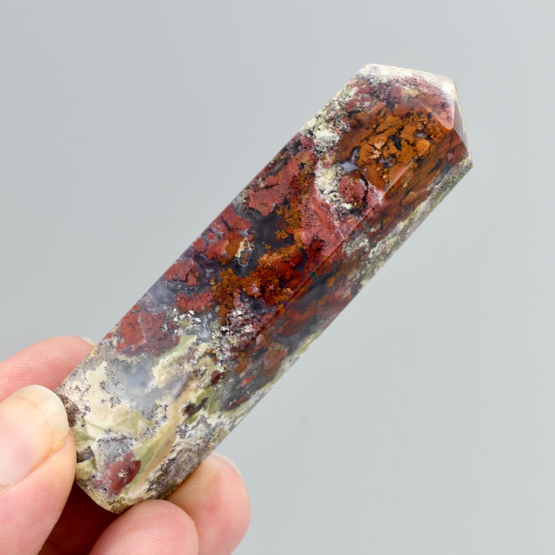 Red Garden Agate Crystal Tower, Intricate Red Moss Agate