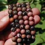 Pink Rhodonite Crystal Beaded Bracelet
