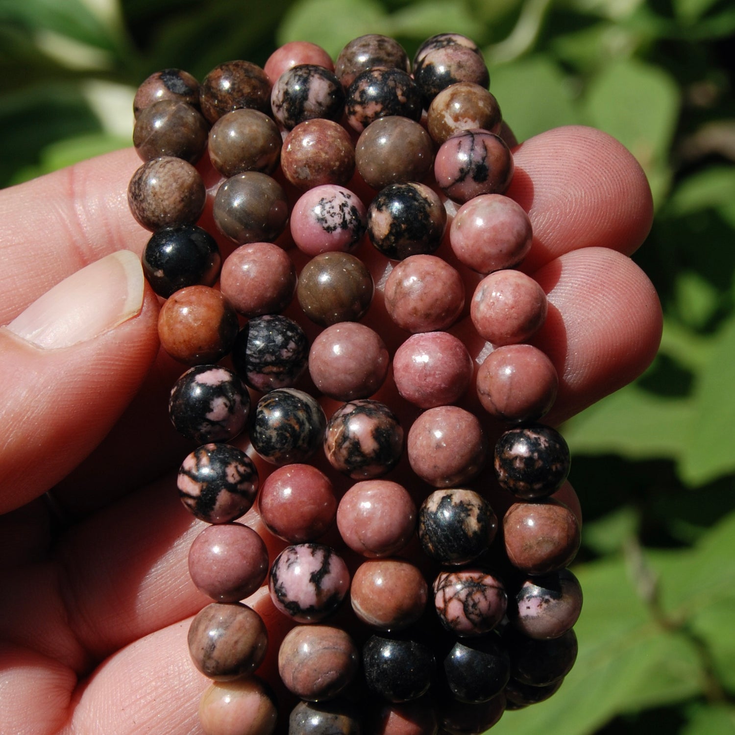Pink Rhodonite Crystal Beaded Bracelet