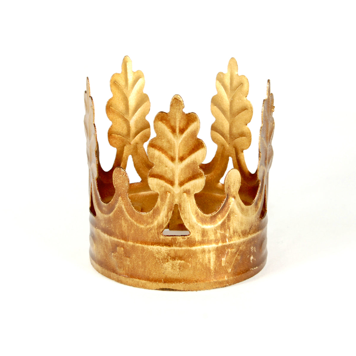 Small Santos crown with antiqued gold laurel leaf motif, 2in base, religious statue and altar decor