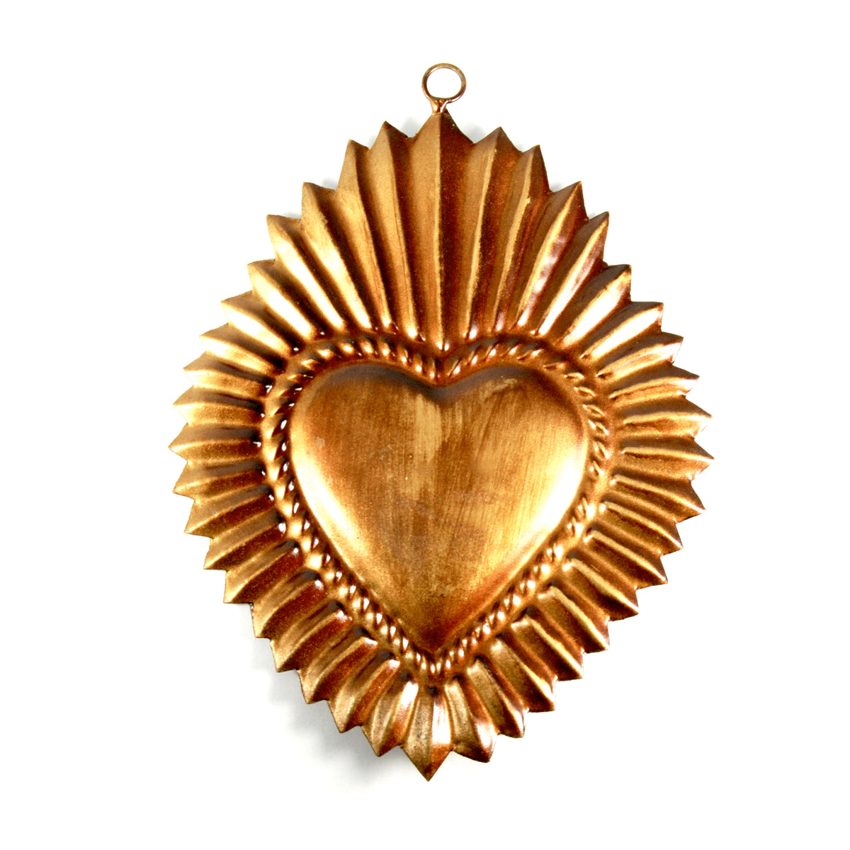 Sacred Heart ex voto milagro 6in with radiant sunburst design, vintage-style religious wall decor