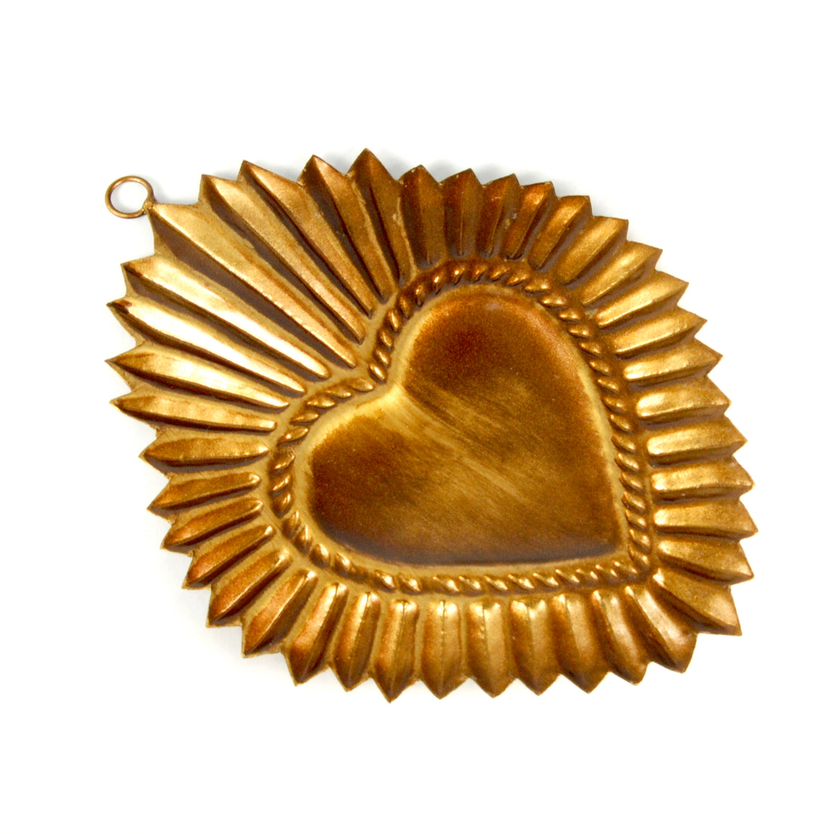 Reverse side of 6in Sacred Heart sunburst milagro religious ornament