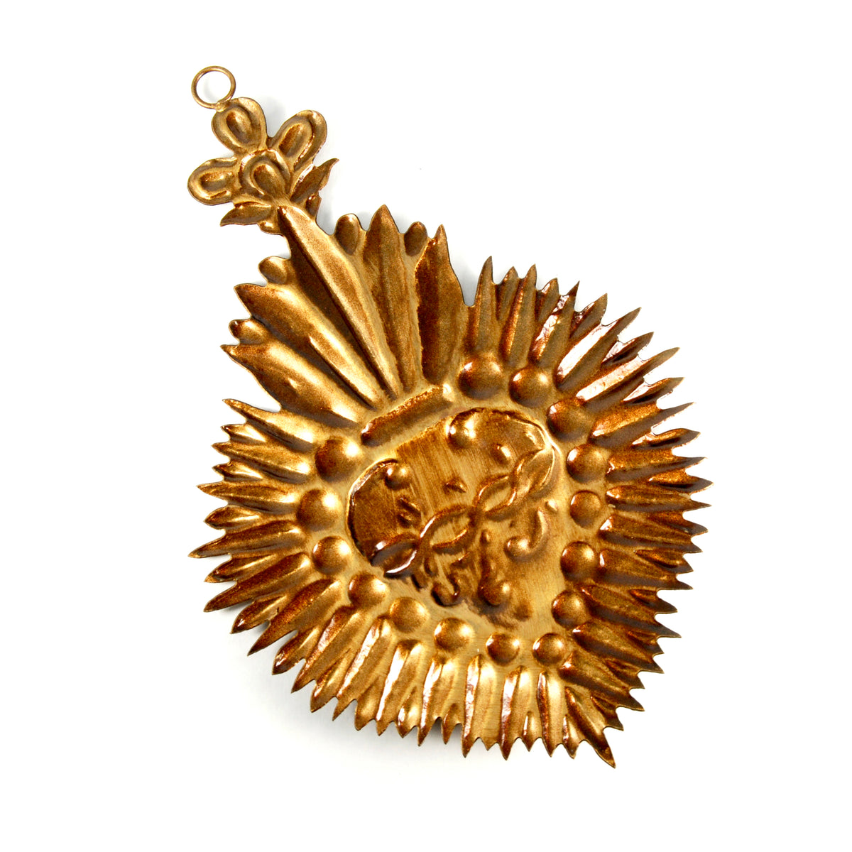 Reverse side of 6in Sacred Heart crown of thorns milagro religious ornament