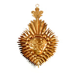 Sacred Heart ex voto milagro 6in with crown of thorns and radiant sunburst rays, religious wall decor