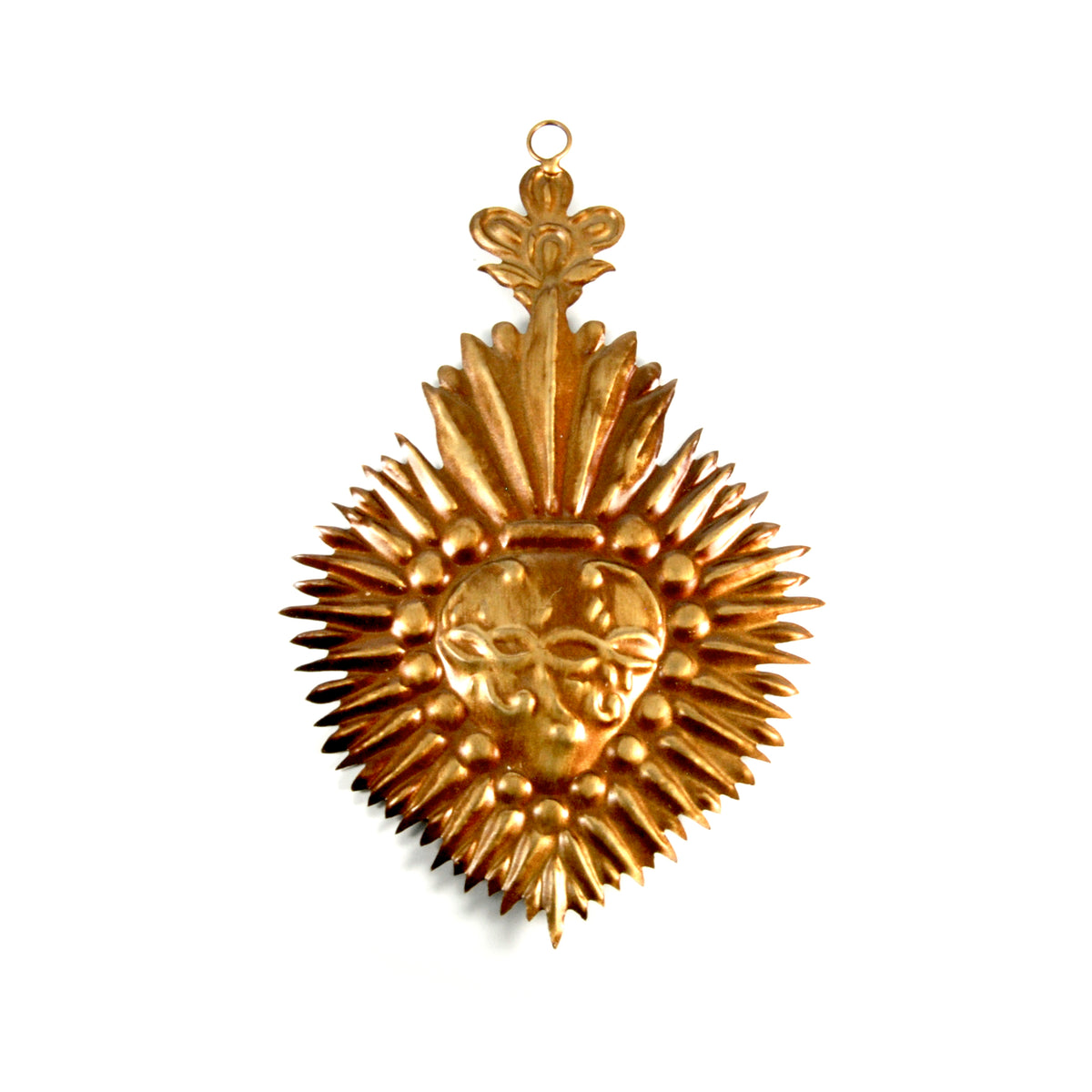 Ornate Sacred Heart of Jesus milagro featuring a crown of thorns surrounded by rays of Divine light