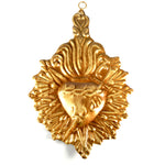 Ornate Sacred Heart milagro featuring a sword piercing a heart encircled by thorns and rays of Divine light