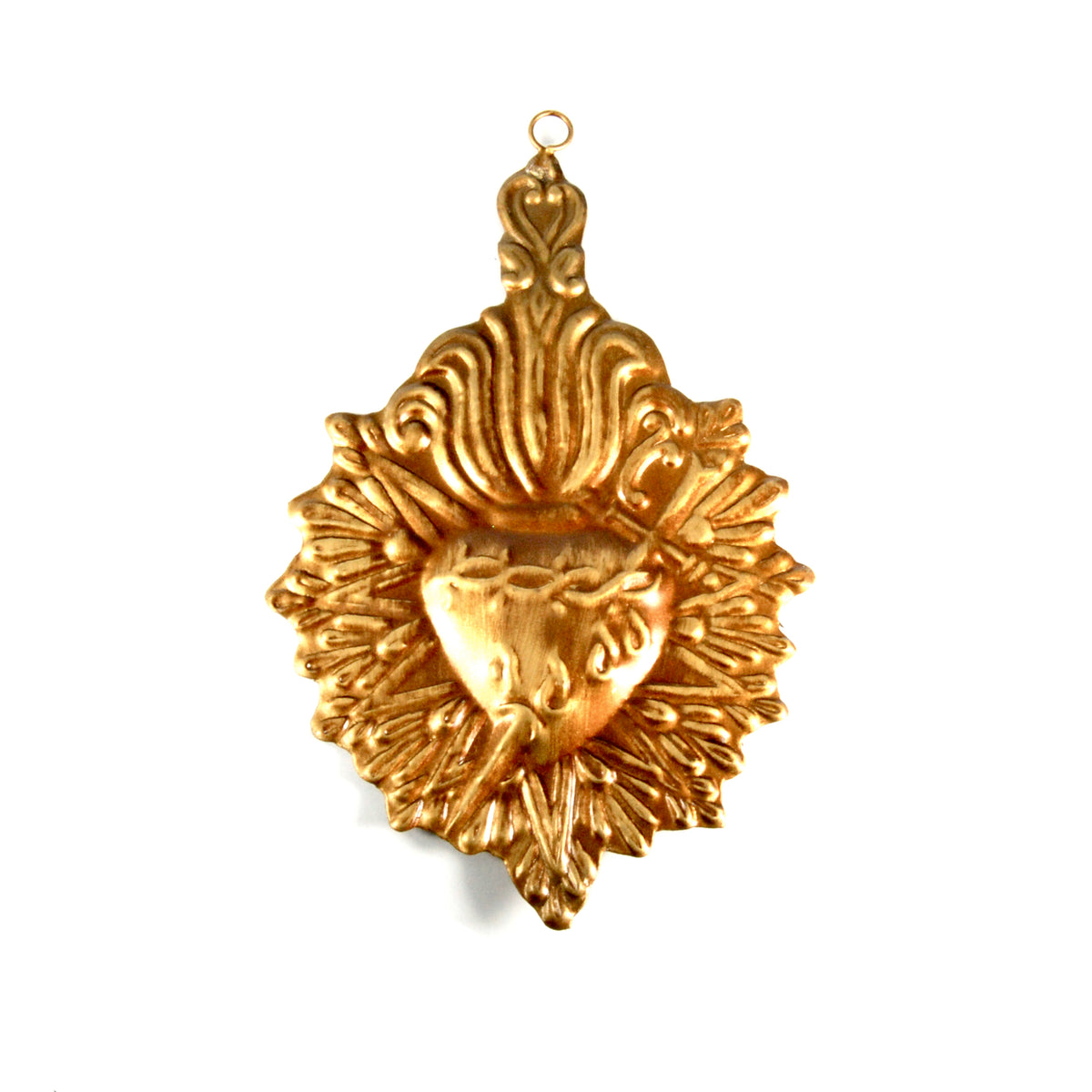 Sacred Heart ex voto milagro 6in with crown of thorns, sword and radiant sunburst rays, religious wall decor