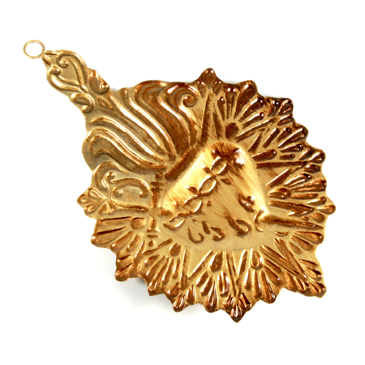 Reverse side of 6in Sacred Heart milagro ornament featuring crown of thorns and sword design