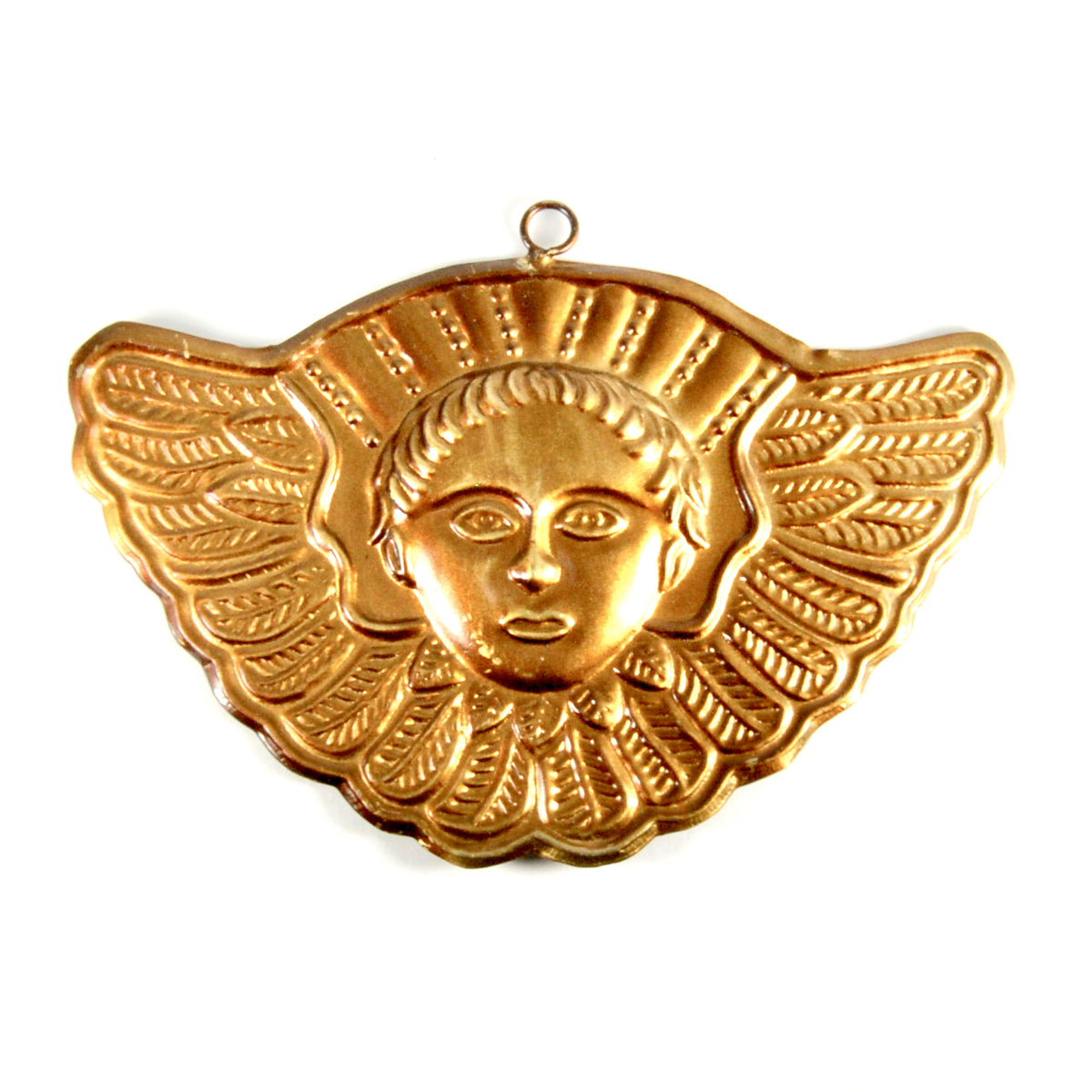 Winged Seraphim ex voto milagro ornament 6in wide with antiqued gold finish, celestial angel religious wall decor