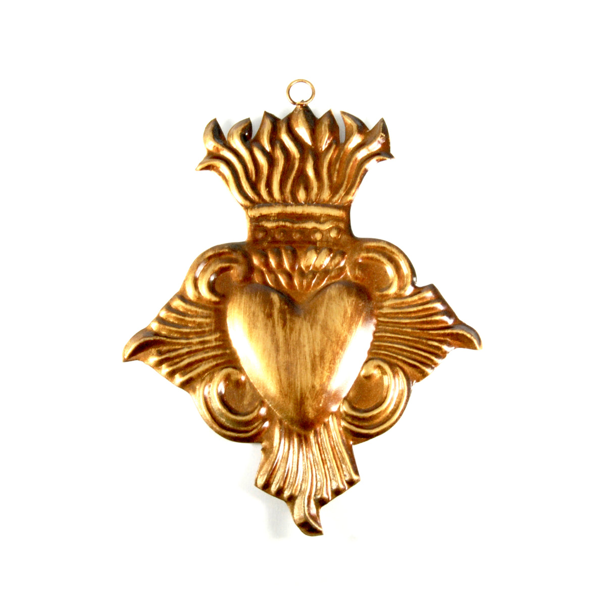 Sacred Heart ex voto milagro 5.75in featuring flaming Heart of Jesus and Passion of Christ religious symbolism