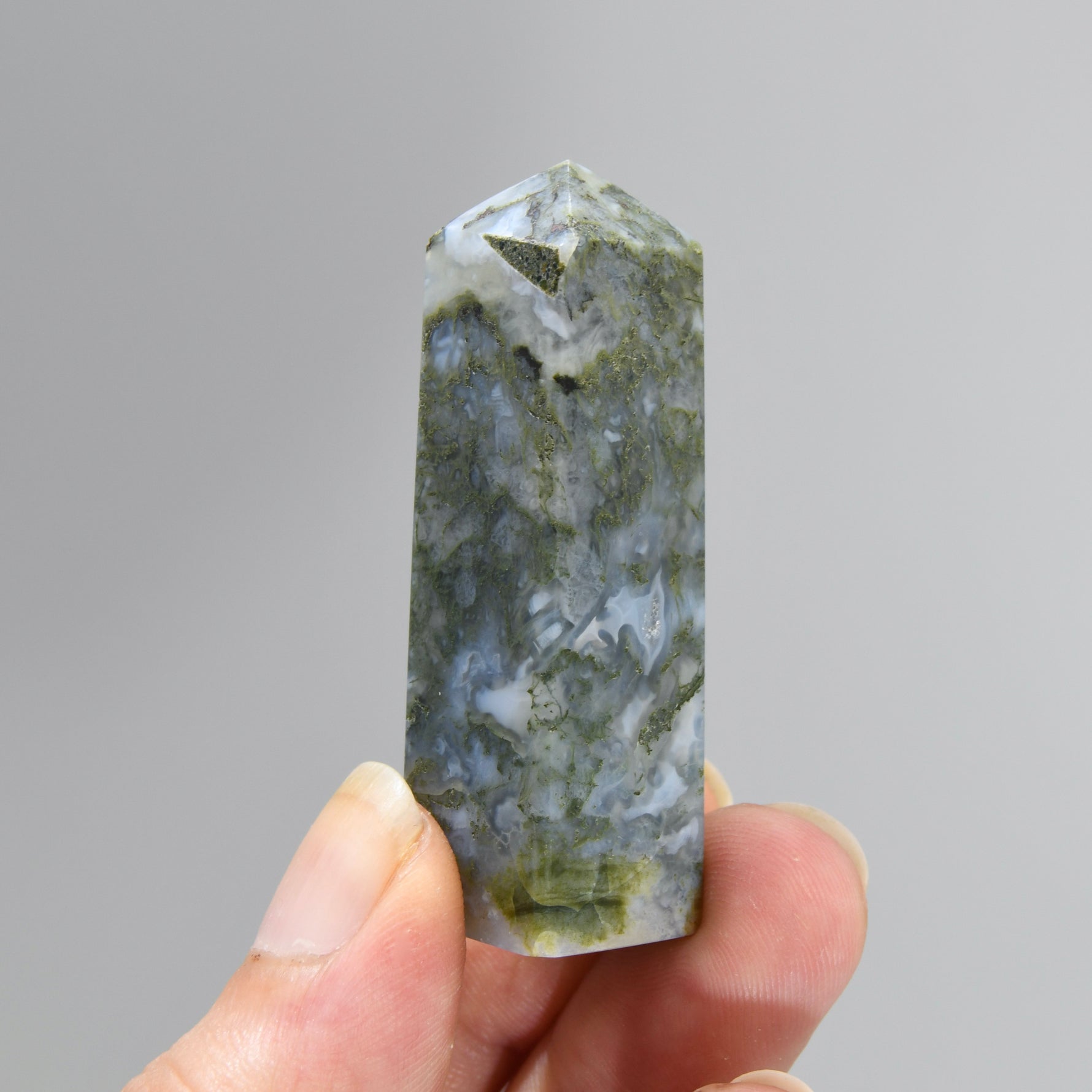 Garden Agate Crystal Tower, Intricate Moss Agate