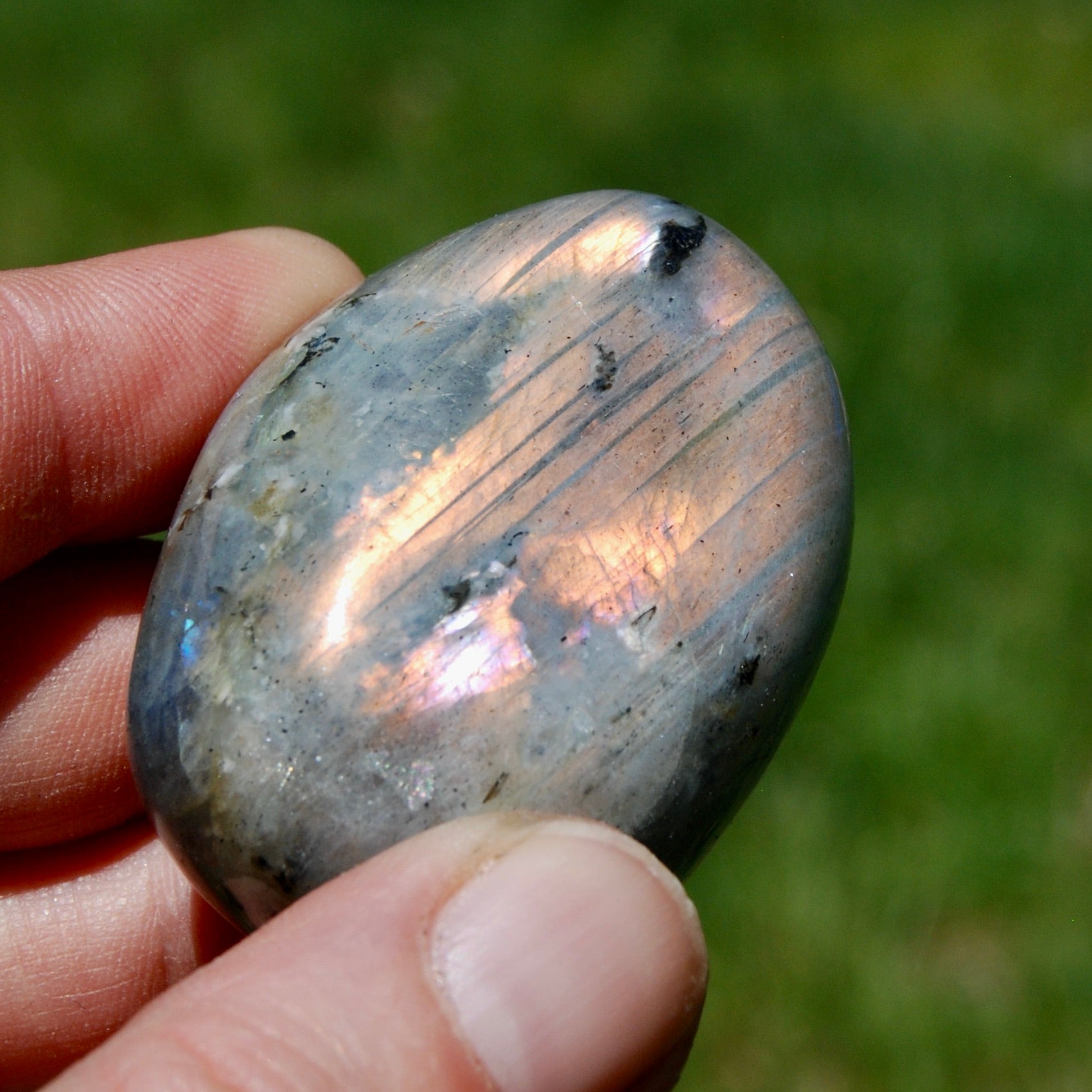 Sunset Pink Peach Labradorite Crystal Palm Stone
