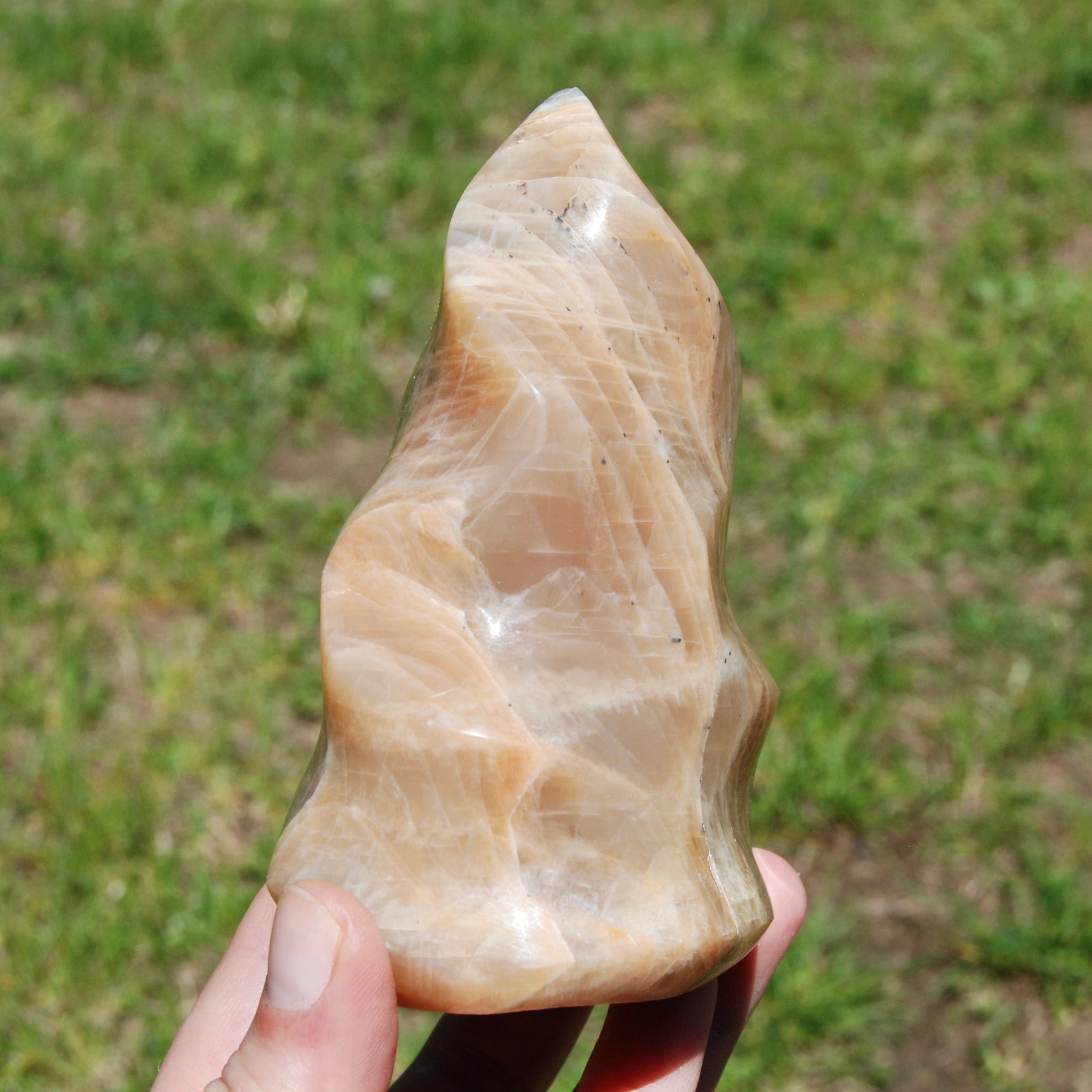 Peach Moonstone Crystal Freeform Flame Tower, India