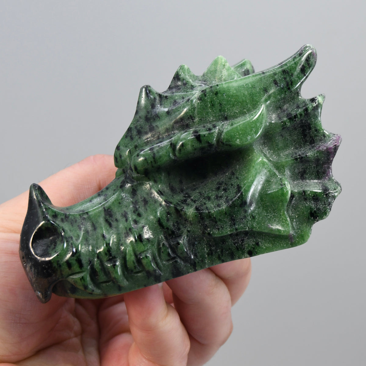 Ruby Zoisite Carved Crystal Dragon Skull