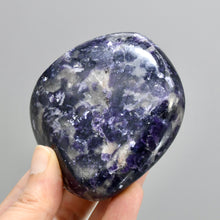 Load image into Gallery viewer, Gem Lepidolite Crystal Palm Stone, Silver Leaf Lepidolite Crystals
