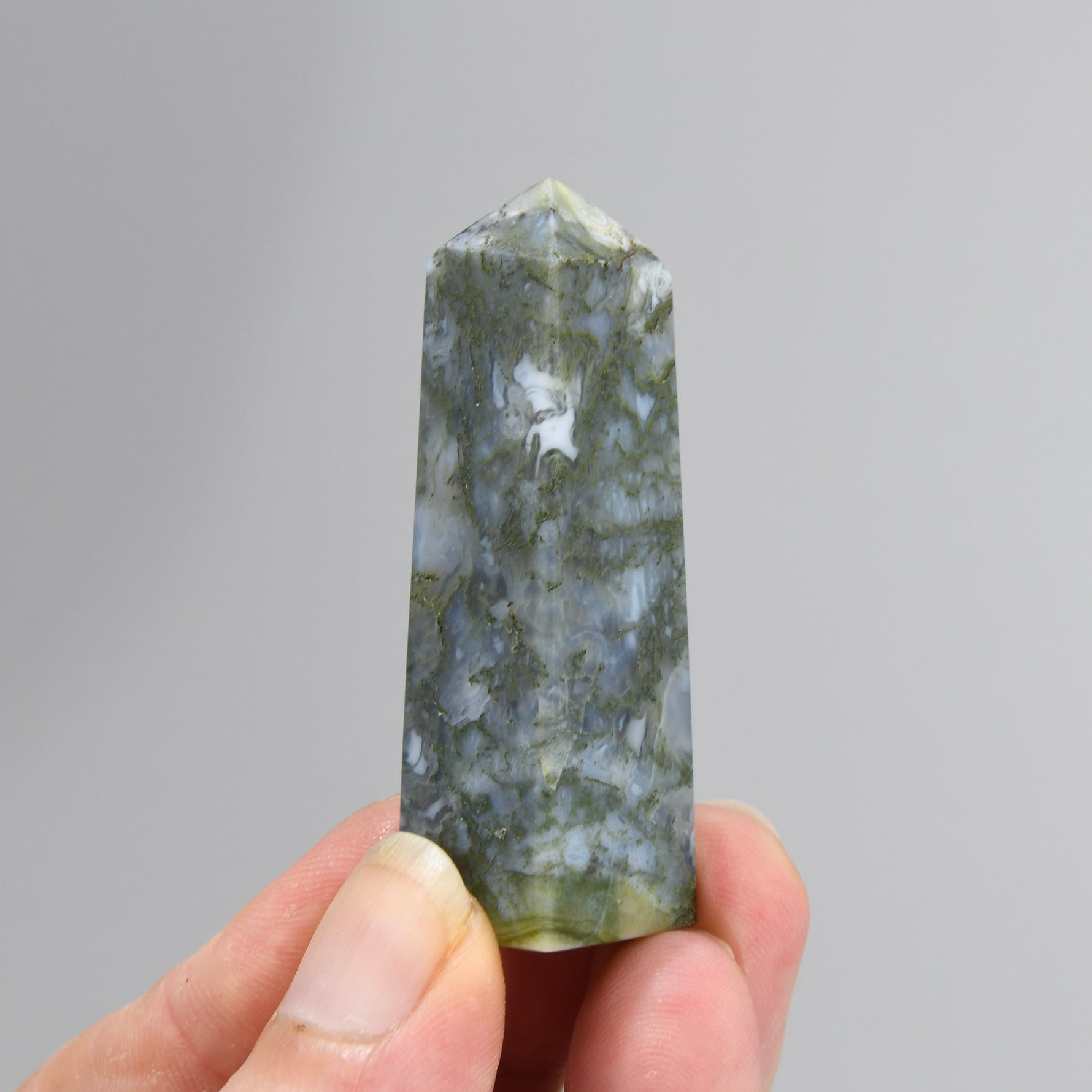 Garden Agate Crystal Tower, Intricate Moss Agate