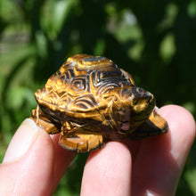 Load image into Gallery viewer, Tiger&#39;s Eye Carved Crystal Turtle
