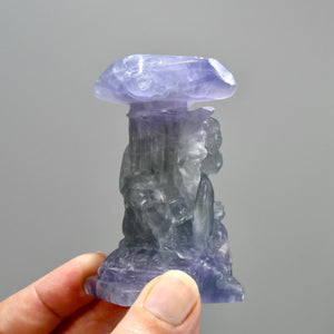 Purple Fluorite Carved Crystal Angel Sphere Stand