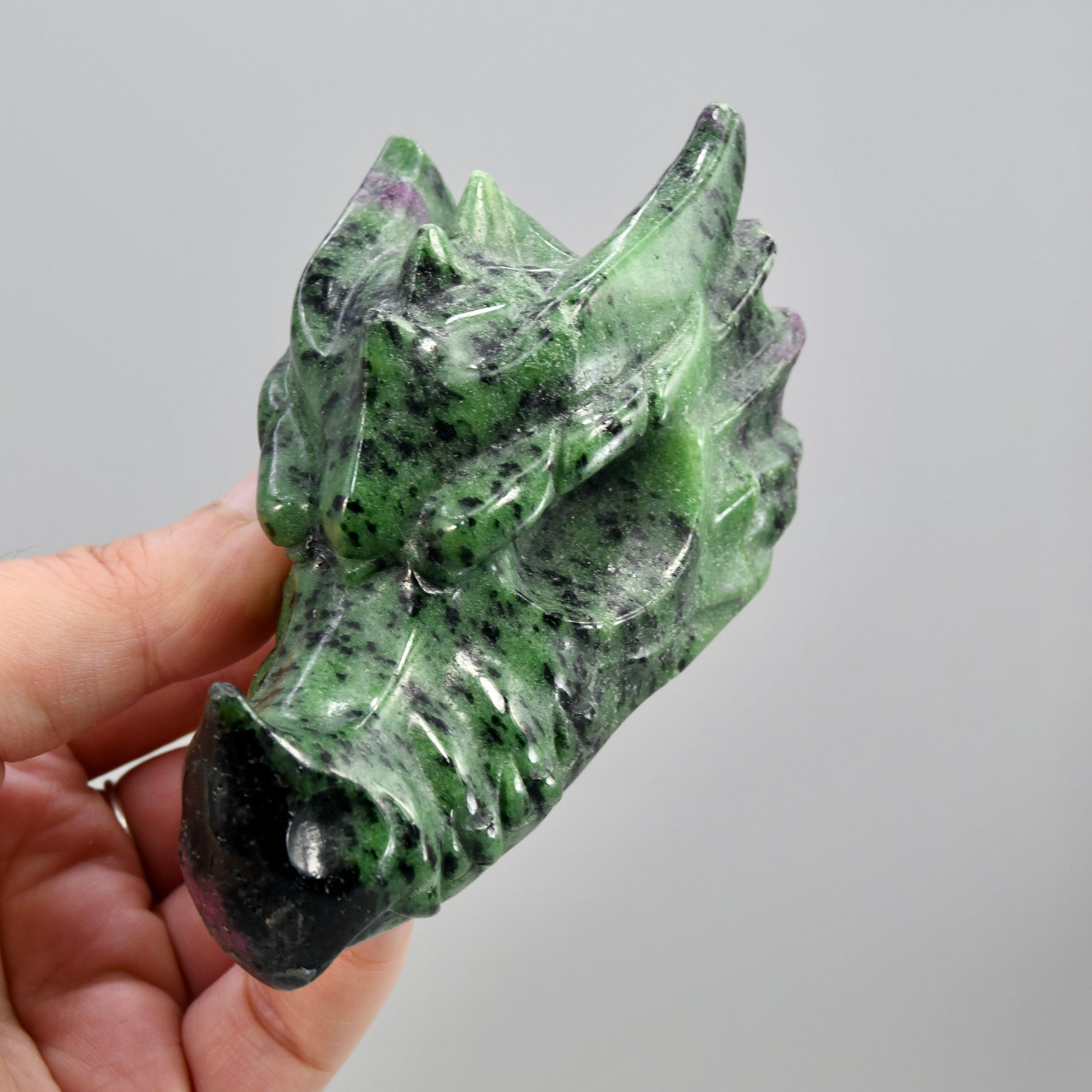 Ruby Zoisite Carved Crystal Dragon Skull