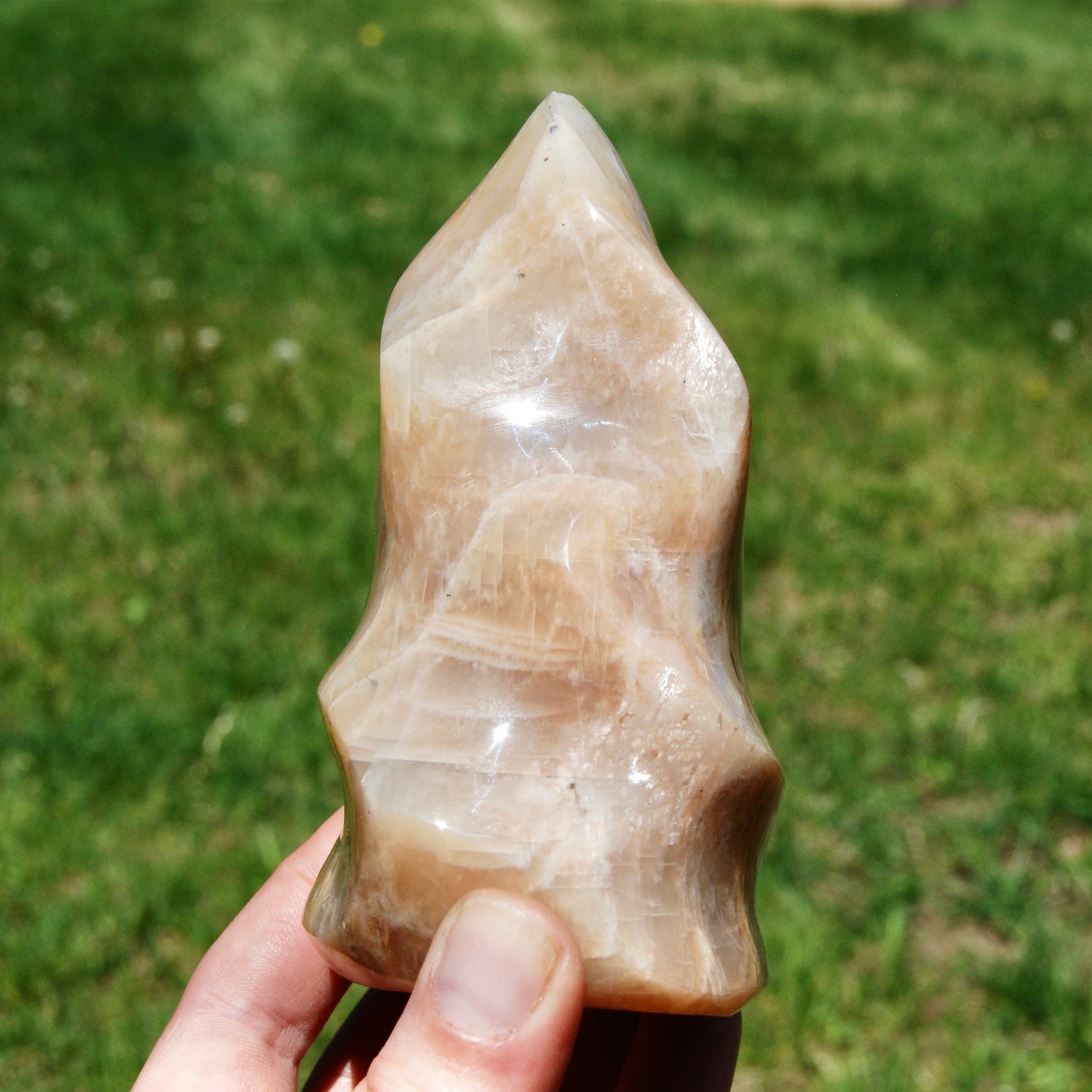 Peach Moonstone Crystal Freeform Flame Tower, India