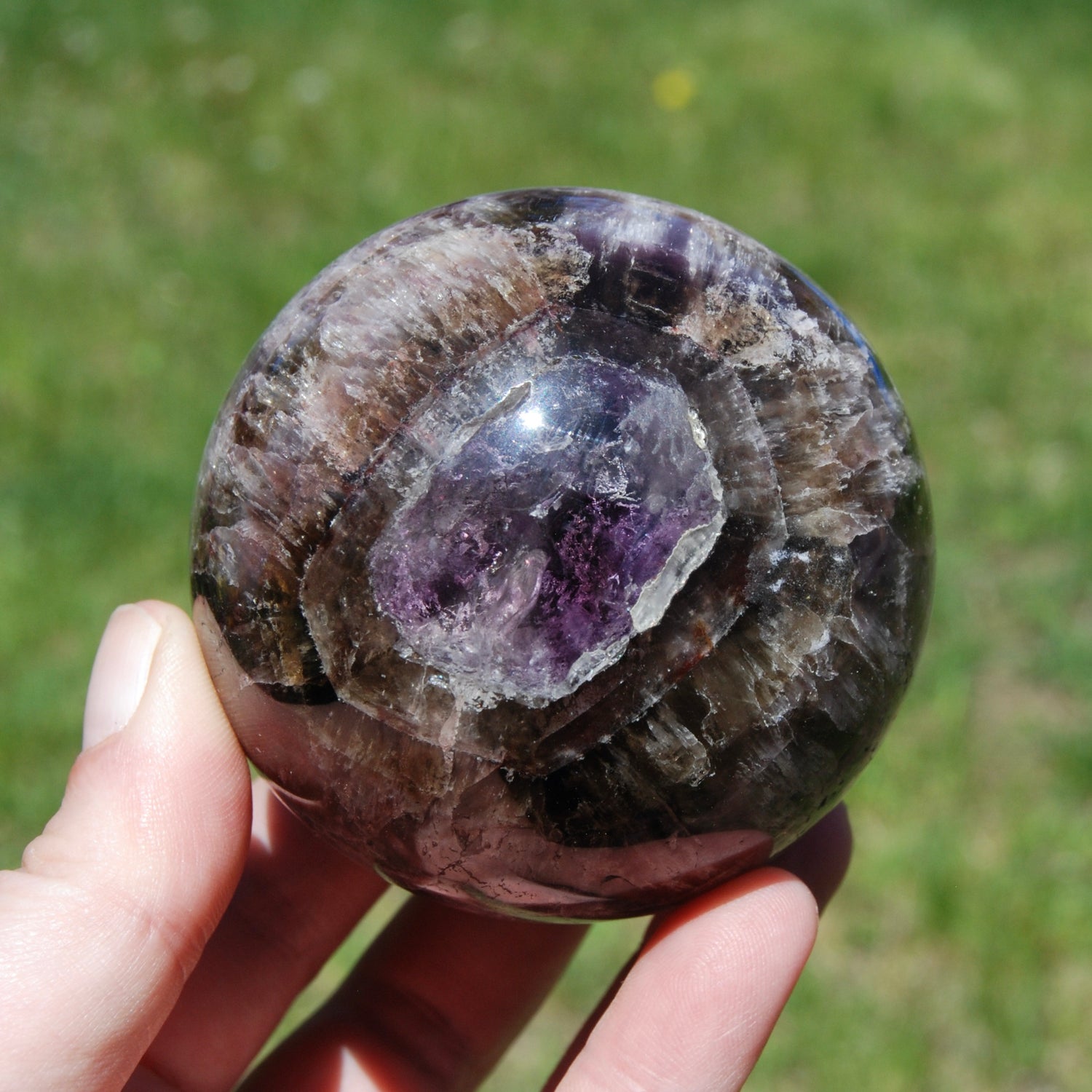 XL Super Seven Cacoxenite Crystal Sphere, Super 7 Amethyst Cacoxenite Trapiche Eye, Brazil