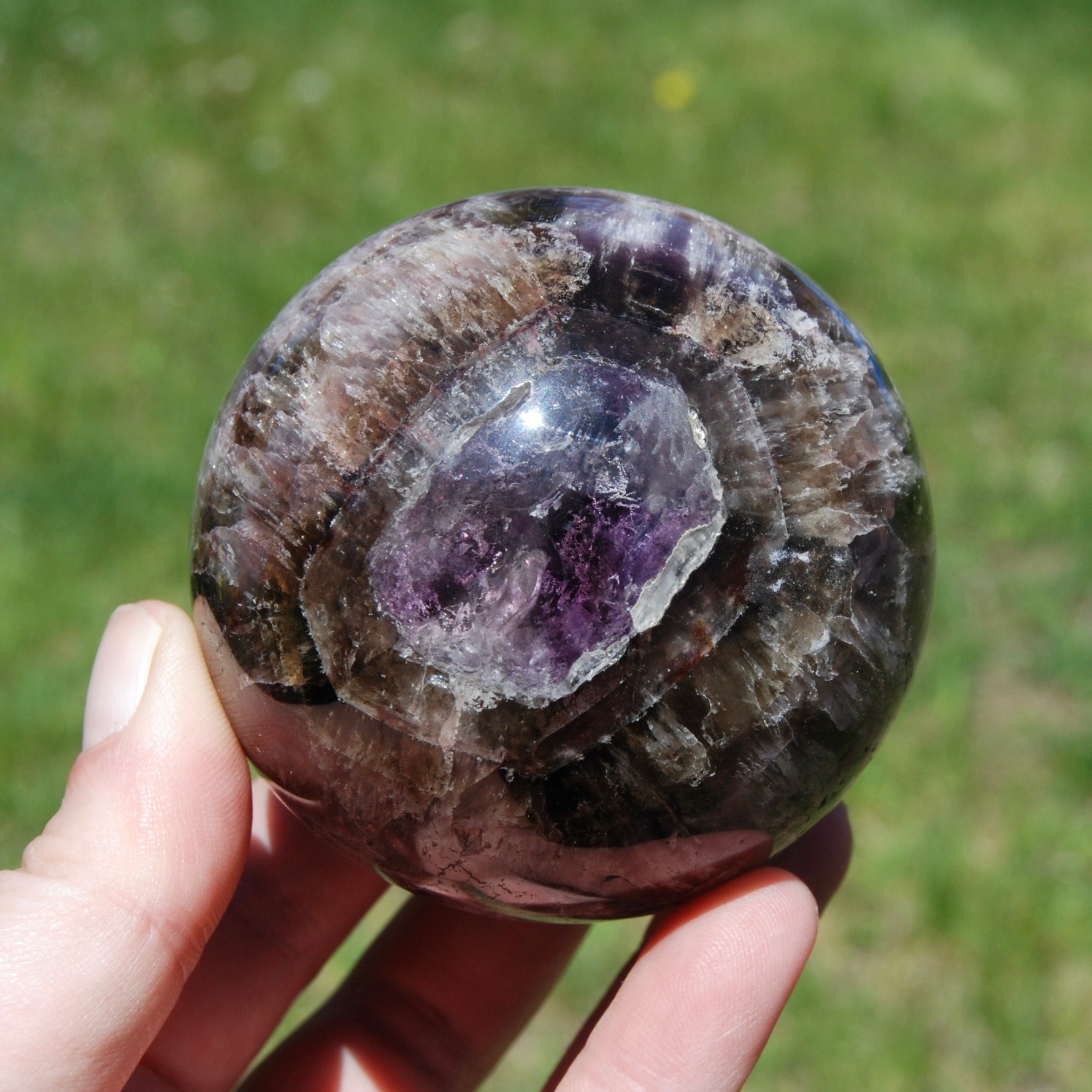 XL Super Seven Cacoxenite Crystal Sphere, Super 7 Amethyst Cacoxenite Trapiche Eye, Brazil