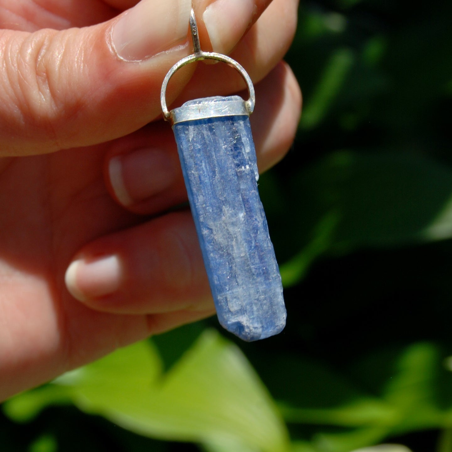 Raw Blue Kyanite Blade Crystal Sterling Silver Pendant for Necklace