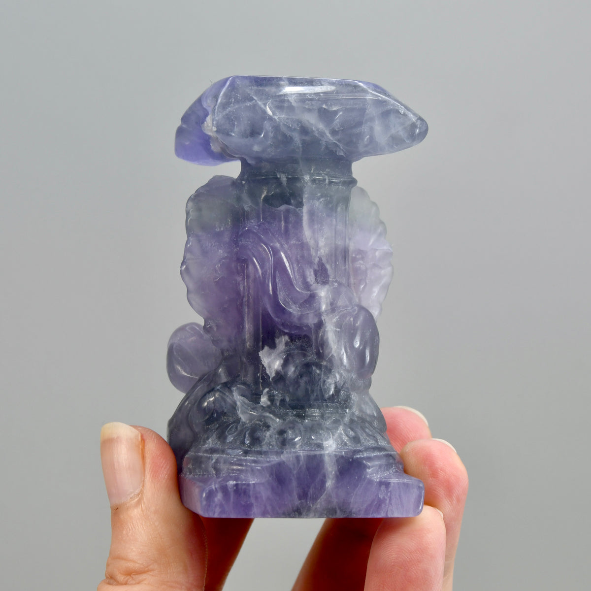 Purple Fluorite Carved Crystal Angel Sphere Stand
